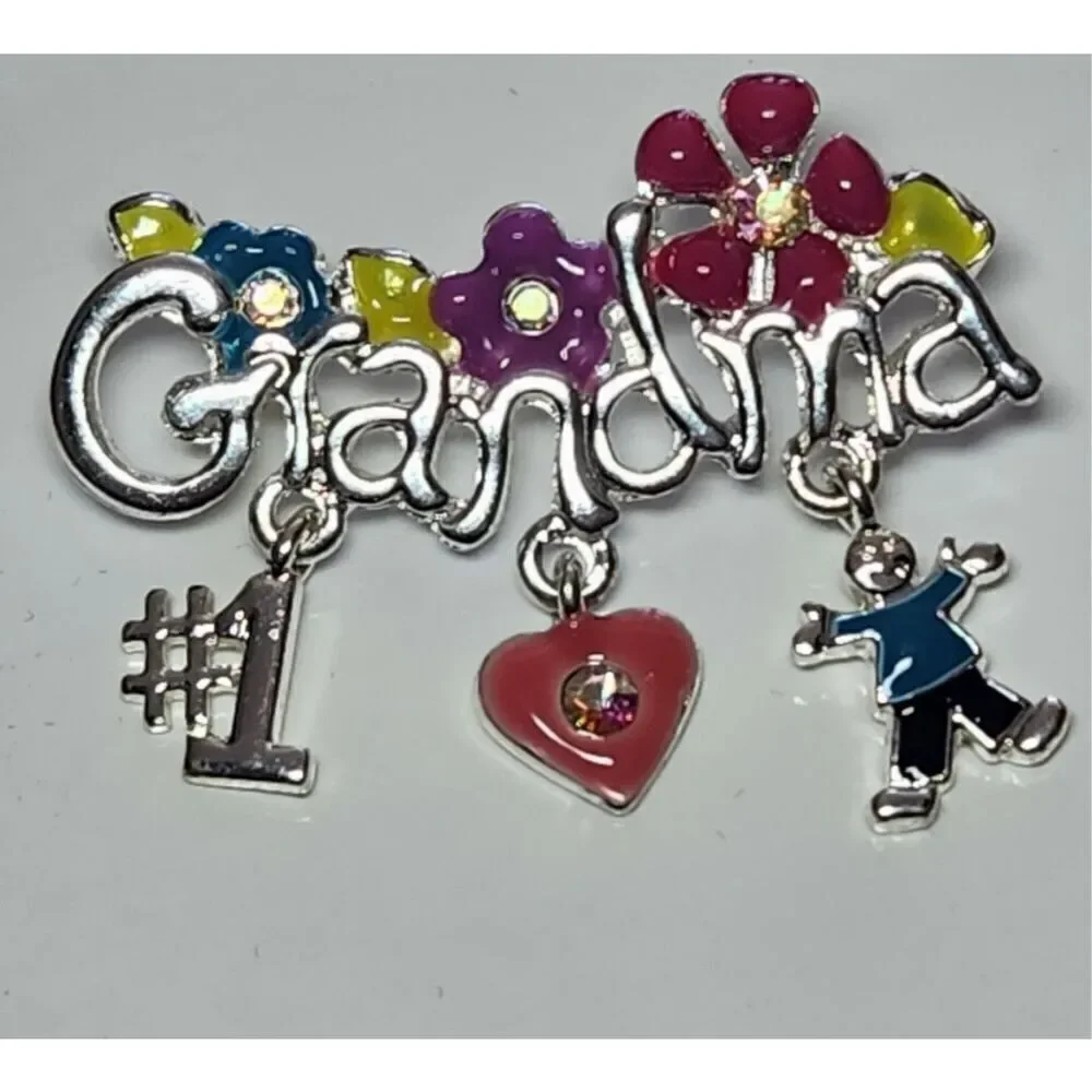 Grandma Pin or Pendant Silver and Rhinestone Gift Idea